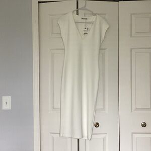 Zara Cream/White V-Neck Midi Dress